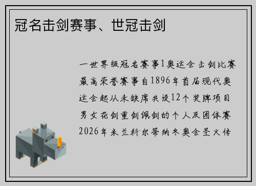 冠名击剑赛事、世冠击剑
